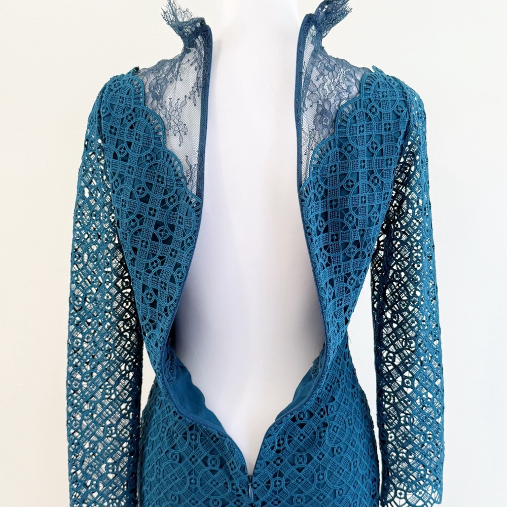 SANDRO BARTSIE TEAL LACE SHEER LONG SLEEVE MIDI DRESS - Picture 7 of 17